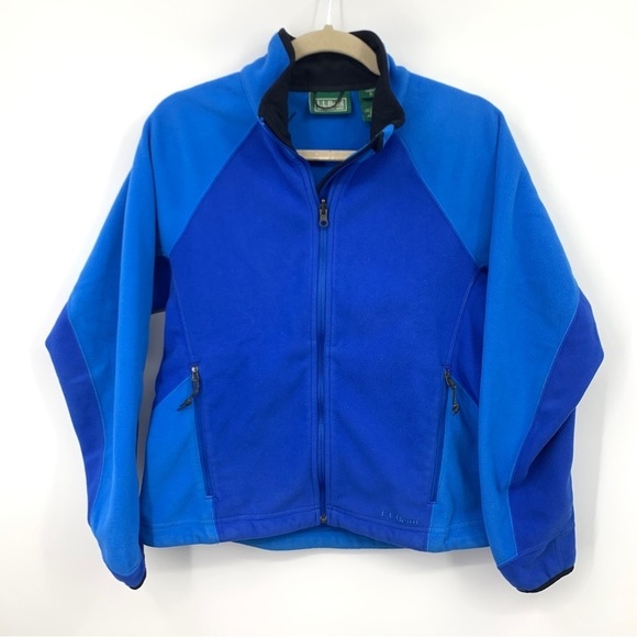 LL Bean Women Medium Coat Blue Polar Fleece Windbreaker Zip Front Light Jacket - Picture 1 of 9